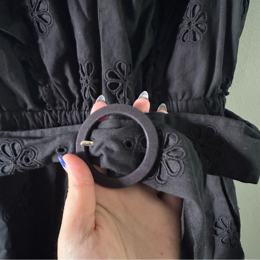 Kate Spade New York Clover Eyelet Jumpsuit‎ Black Sz 00 belt - Picture 5 of 8